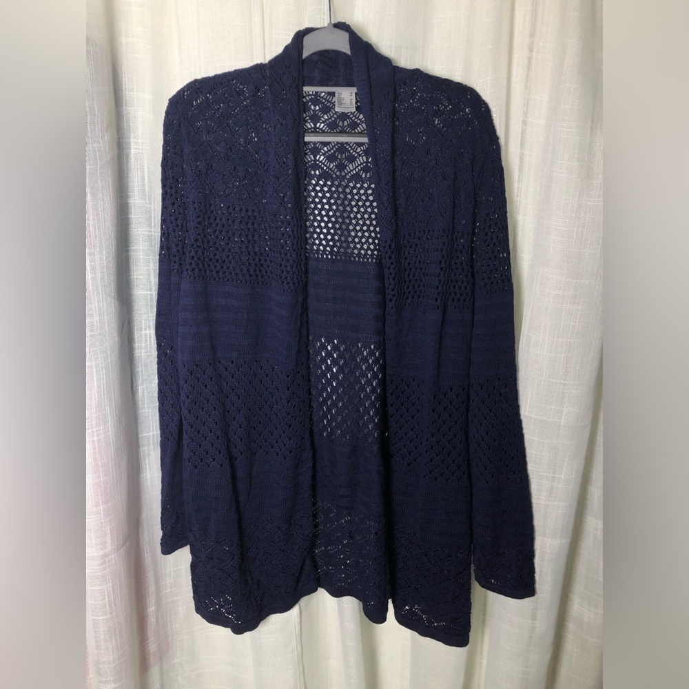 Navy Open-Knit Crochet Women's Sweater size 14 NWOT - Picture 5 of 11